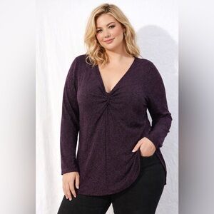 Penningtons Purple Glitter V-Neck Long sleeve stretch Party Top Dressy Size 2X